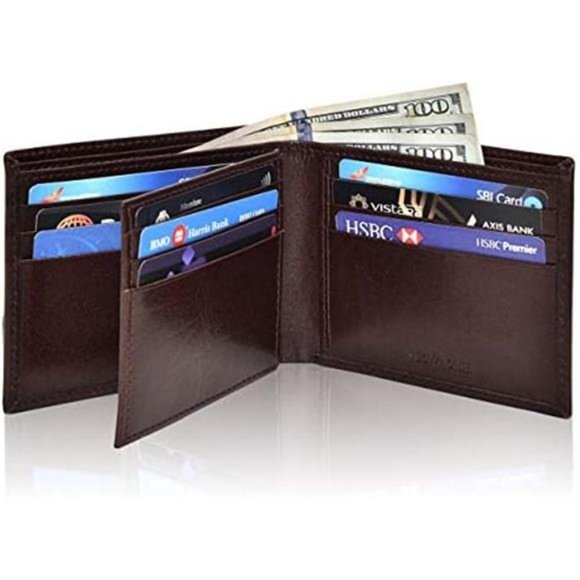 Handmade RFID Leather Bifold Wallets For Men Brown VT